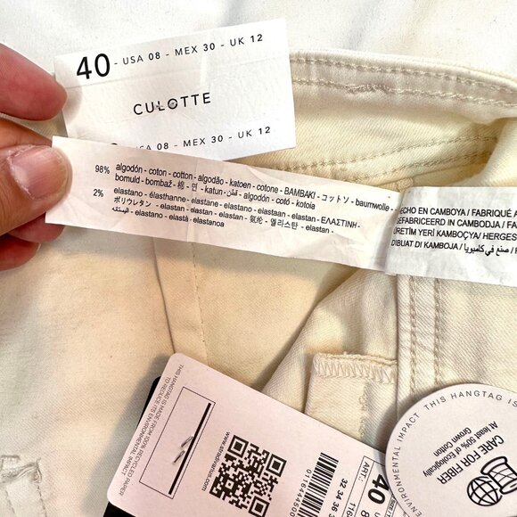 Stradivarius Ivory/Beige Twill Wide Leg Pants Culotte - NEW - Picture 11 of 11